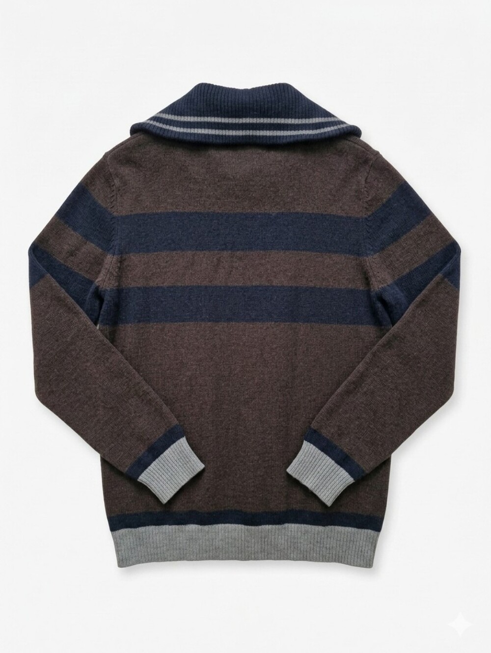 Esprit Men’s Brown & Navy Quarter-Zip Striped Sweater Sz Medium - Picture 2 of 3